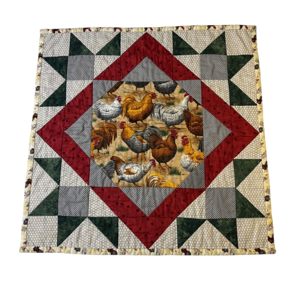 Farmhouse Chicken Rooster Quilt Square Wall Hanging‎ Decor Table Rustic Country
